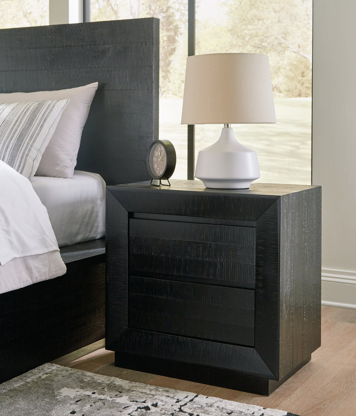 Mega Furniture - Ashley Furniture - Londer Bedroom - Two Drawer Night Stand / Black - B768-92