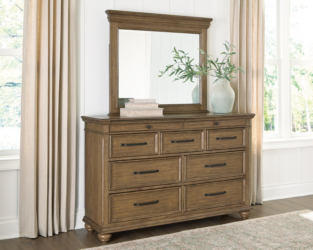 Mega Furniture - Ashley Furniture - Karallin Bedroom - Dresser and Mirror / Medium Brown - PCB782B1