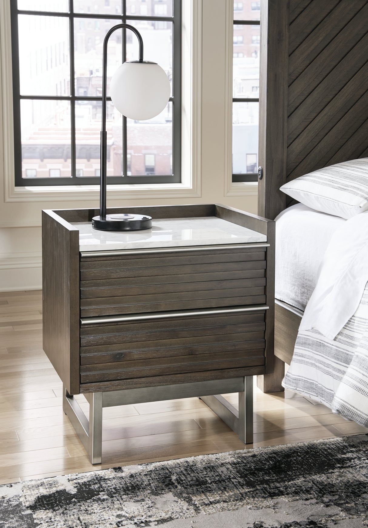 Mega Furniture - Ashley Furniture - Arkenton Bedroom - Two Drawer Night Stand / Grayish Brown/White - B786-92