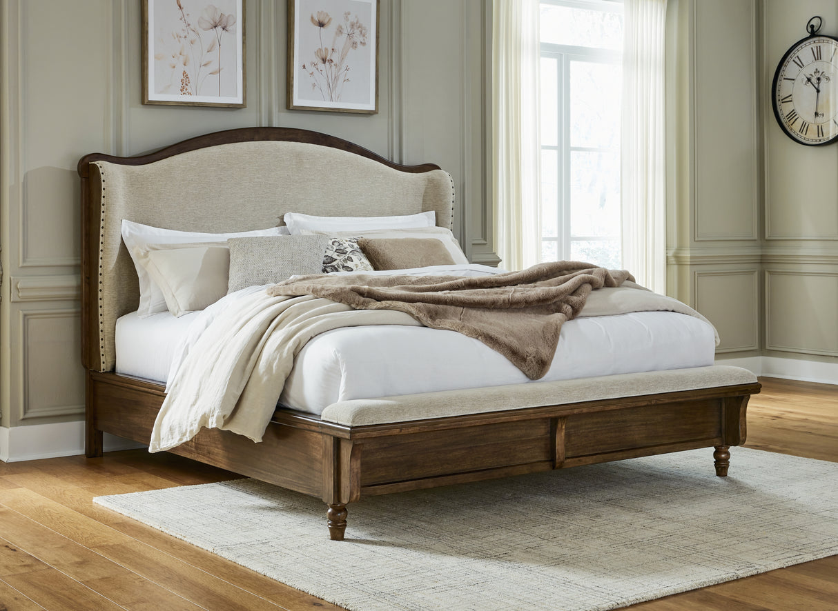 Mega Furniture - Ashley Furniture - Sturlayne Bedroom - King Upholstered Panel Bed / Brown - B787B4