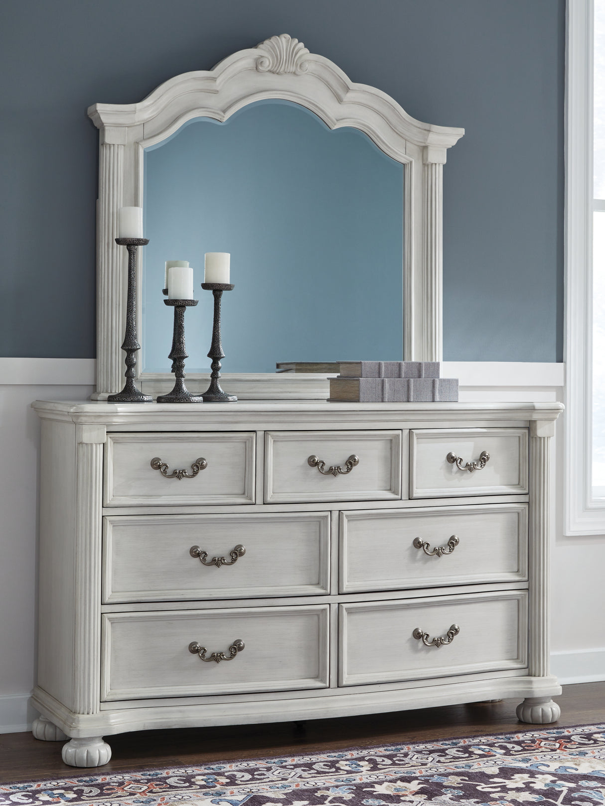 Mega Furniture - Ashley Furniture - Montelaine Bedroom - Dresser and Mirror / Antique White - B795B1
