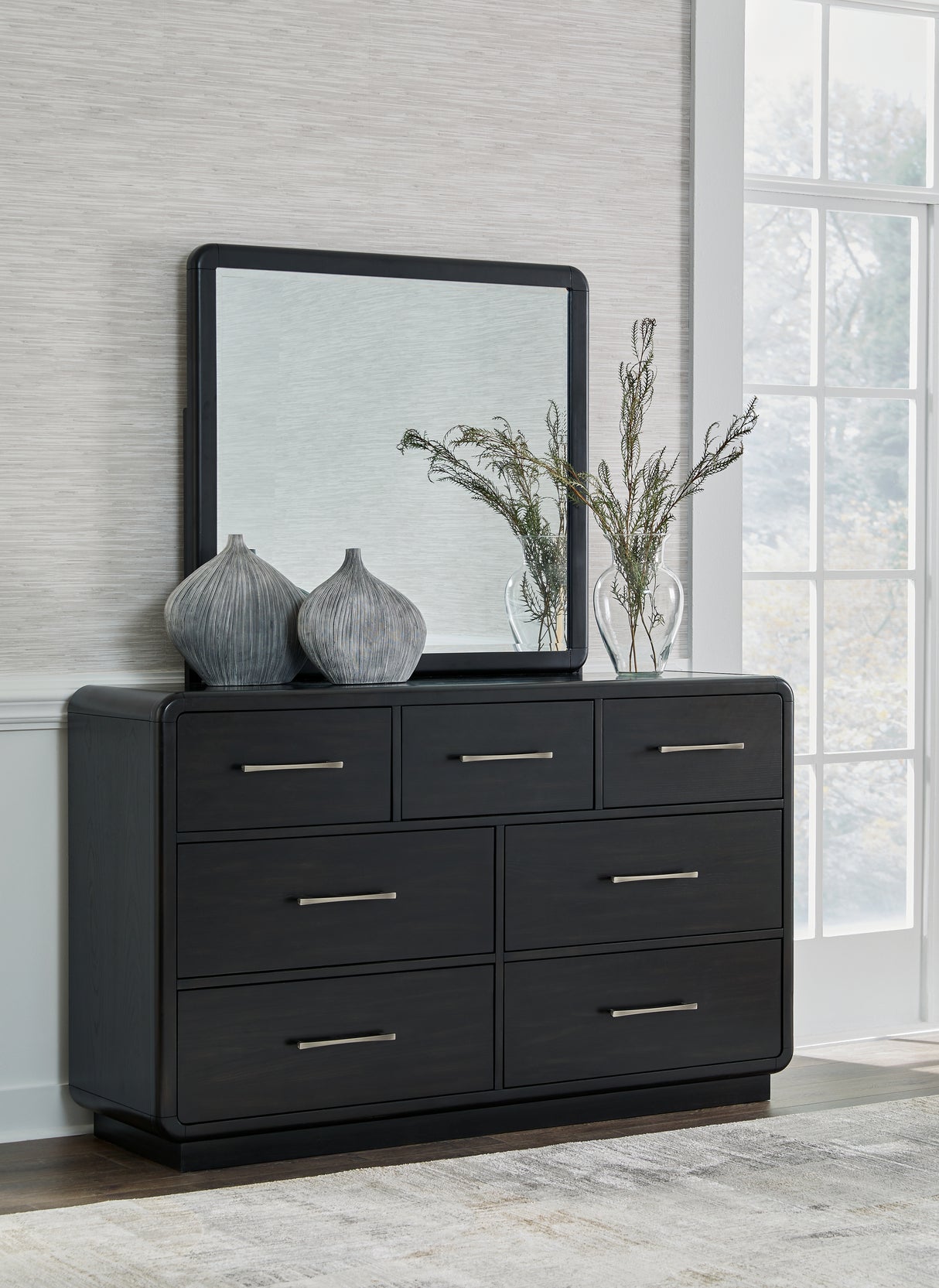 Mega Furniture - Ashley Furniture - Rowanbeck Bedroom - Dresser and Mirror / Black - B821B1