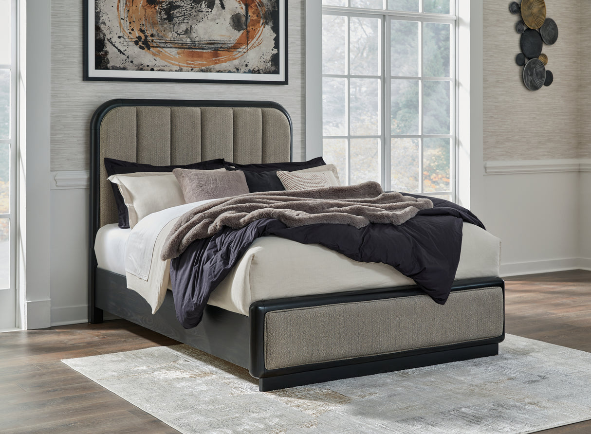 Mega Furniture - Ashley Furniture - Rowanbeck Bedroom - Queen Upholstered Panel Bed / Gray/Black - B821B2