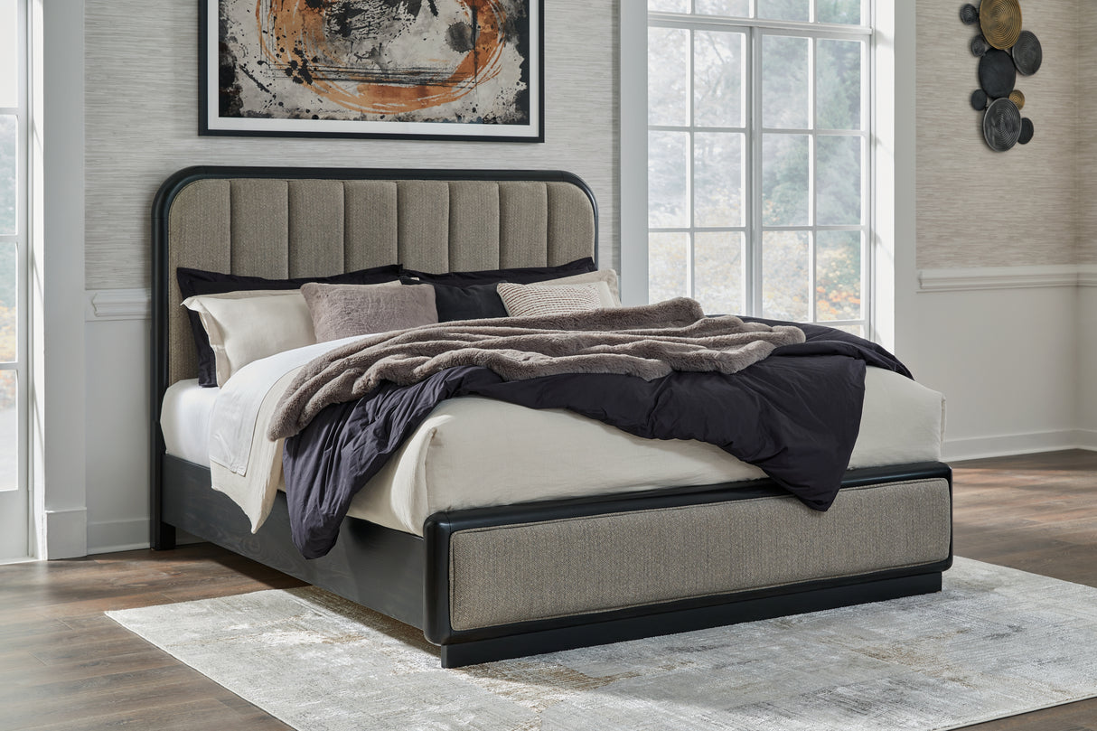 Mega Furniture - Ashley Furniture - Rowanbeck Bedroom - California King Upholstered Panel Bed / Gray/Black - B821B5