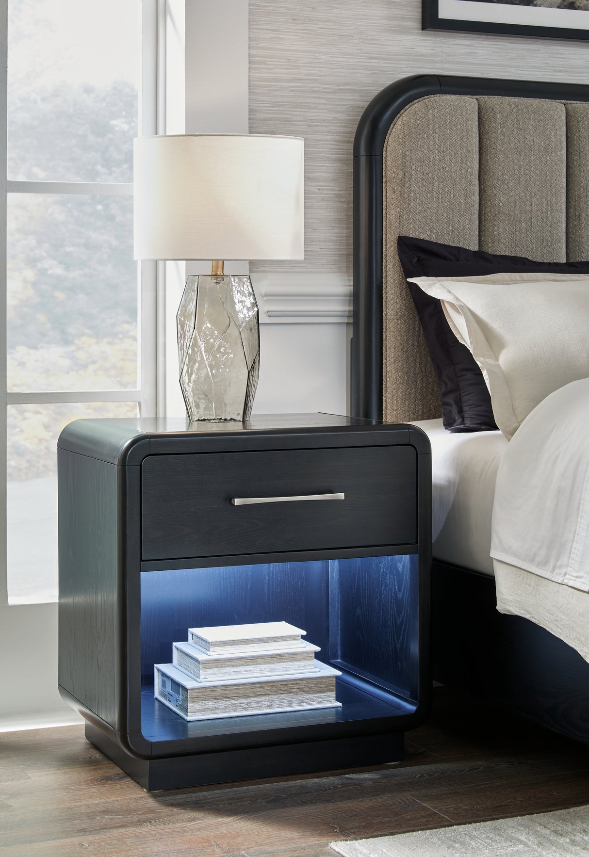 Mega Furniture - Ashley Furniture - Rowanbeck Bedroom - One Drawer Night Stand / Black - B821-91