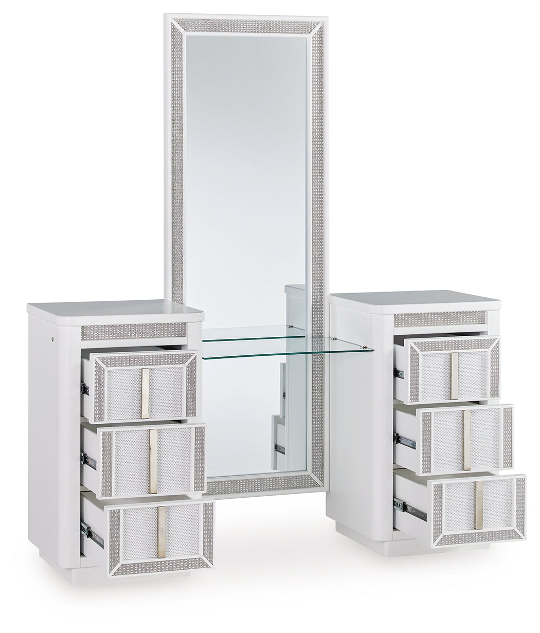 Mega Furniture - Ashley Furniture - Chalanna Vanity with Mirror - Vanity with Mirror / White - B822B7