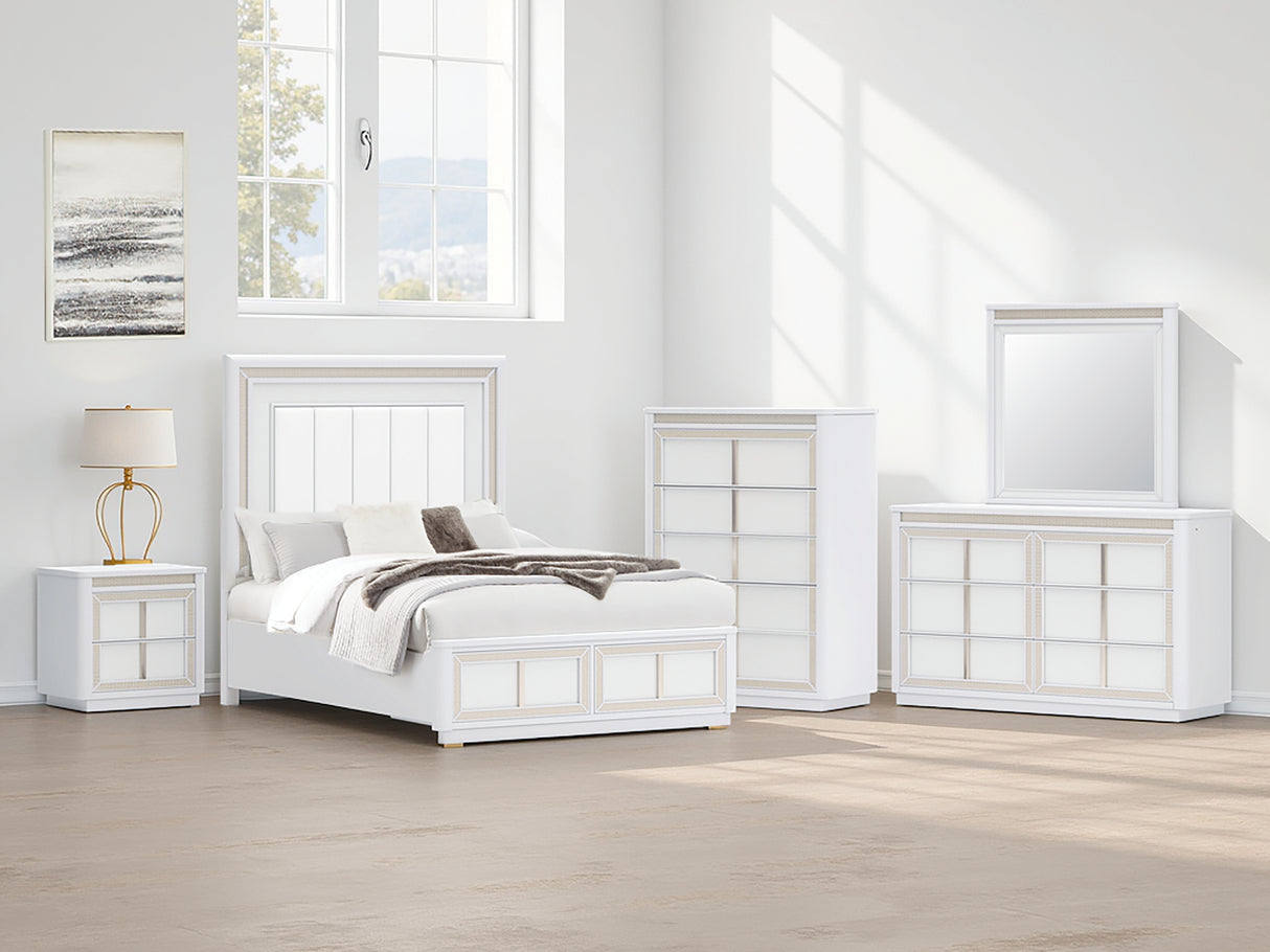 Mega Furniture - Ashley Furniture - Chalanna Bedroom - Queen Upholstered Storage Bed / White - B822B2