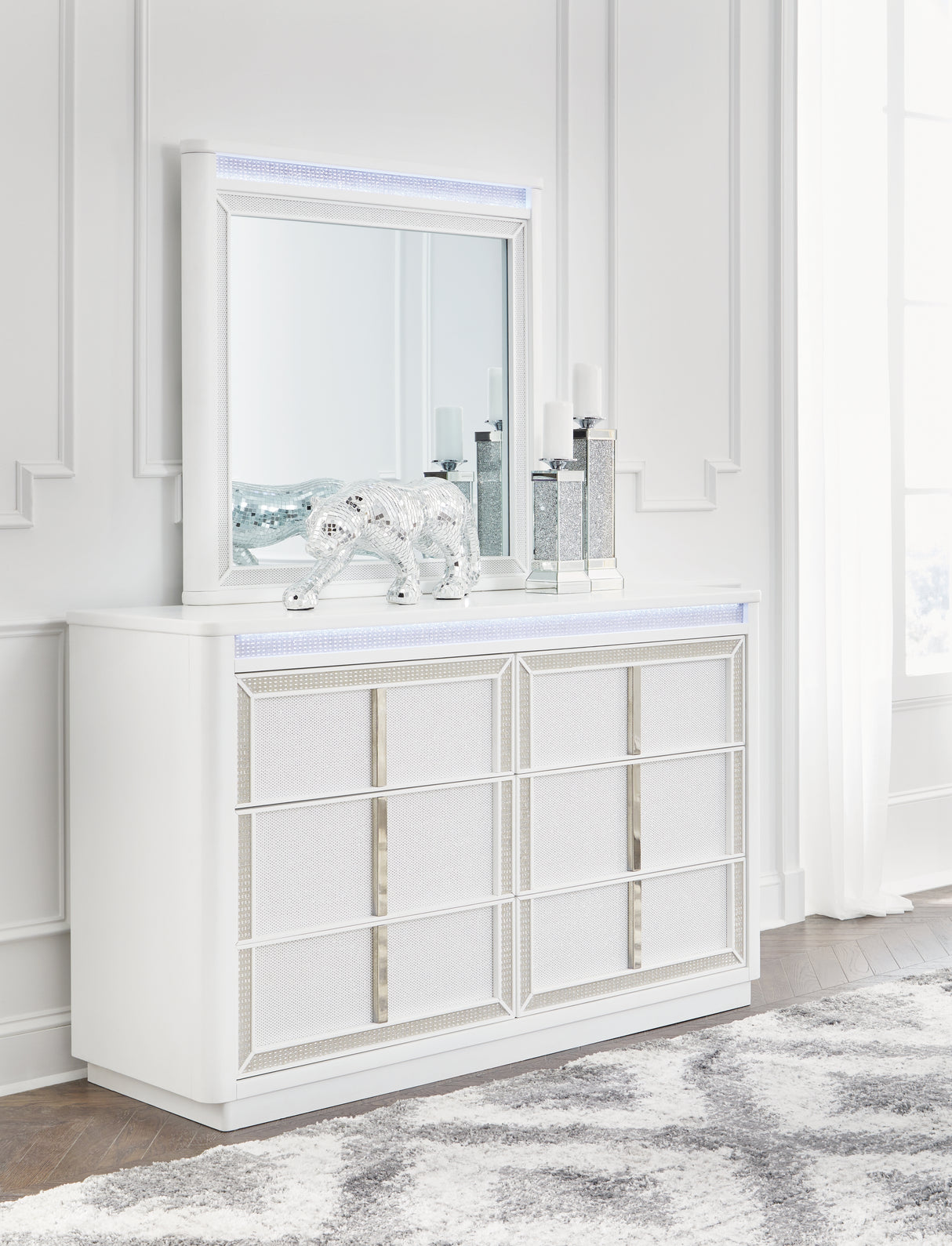 Mega Furniture - Ashley Furniture - Chalanna Bedroom - Dresser and Mirror / White - B822B1