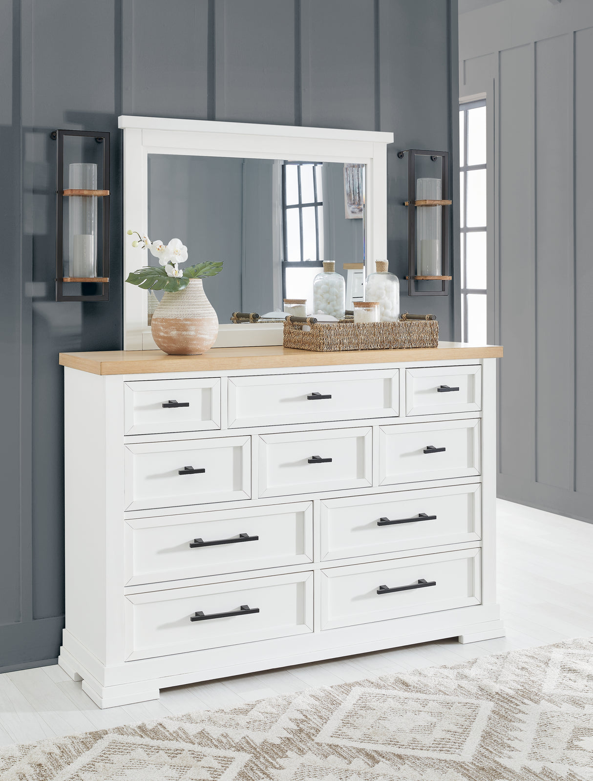 Mega Furniture - Ashley Furniture - Ashbryn Bedroom - Dresser and Mirror / White/Natural - B844B1