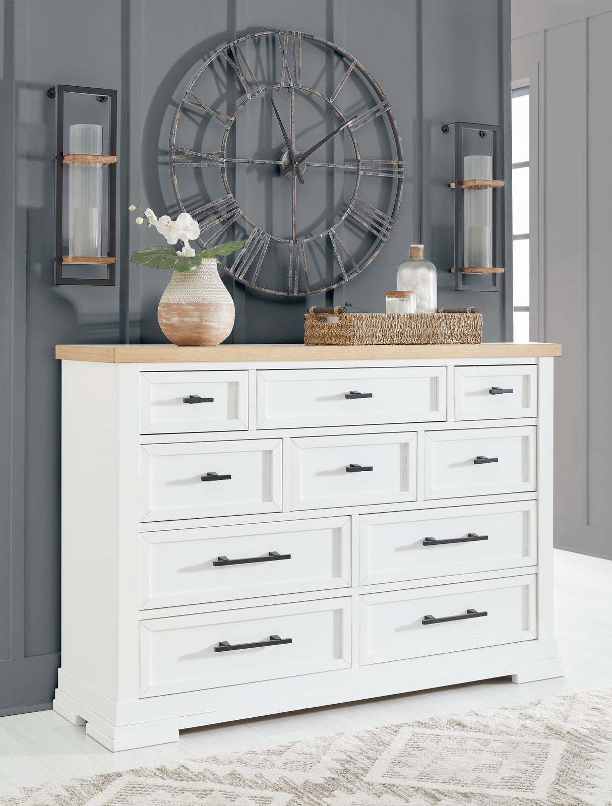 Mega Furniture - Ashley Furniture - Ashbryn Bedroom - Dresser and Mirror / White/Natural - B844B1
