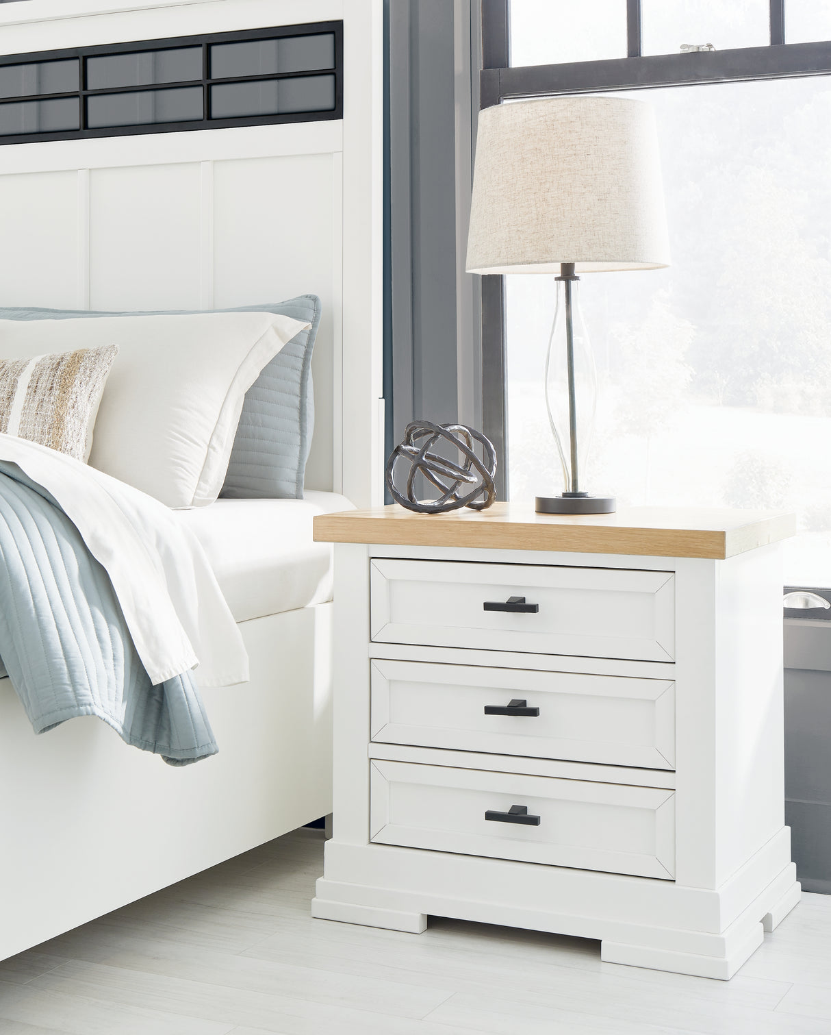 Mega Furniture - Ashley Furniture - Ashbryn Bedroom - Three Drawer Night Stand / White/Natural - B844-93