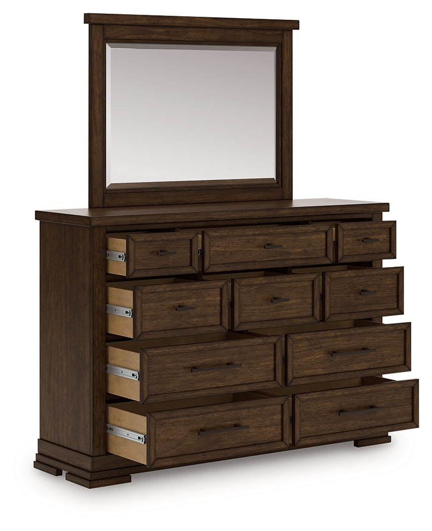 Mega Furniture - Ashley Furniture - Taffenbrook Bedroom - Dresser and Mirror / Medium Brown - B849B1