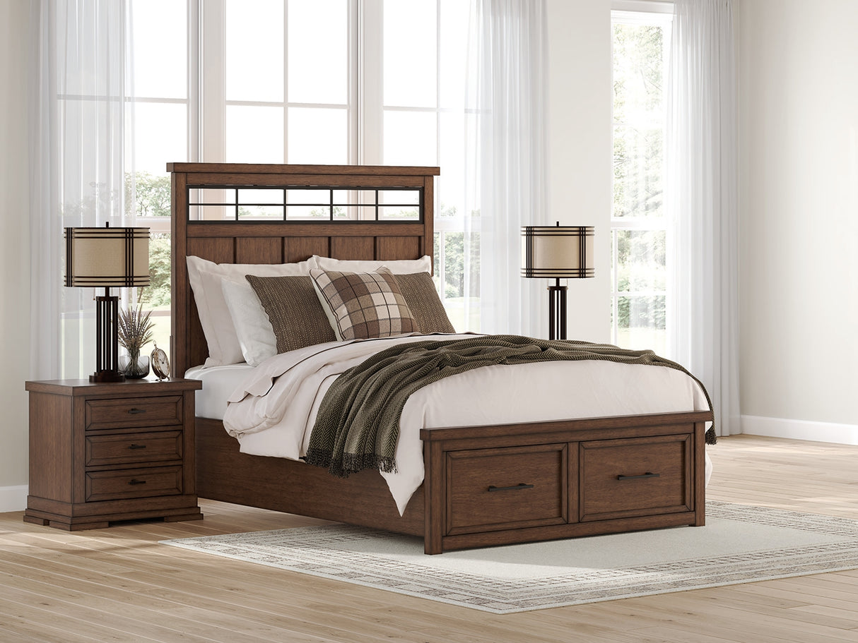 Mega Furniture - Ashley Furniture - Taffenbrook Bedroom - Queen Panel Storage Bed / Medium Brown - B849B2