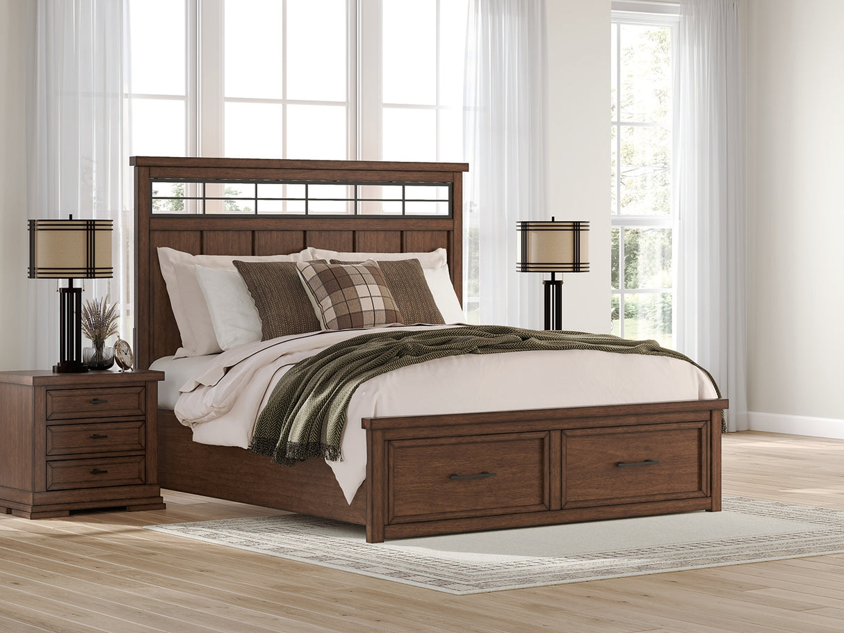 Mega Furniture - Ashley Furniture - Taffenbrook Bedroom - King Panel Storage Bed / Medium Brown - B849B4