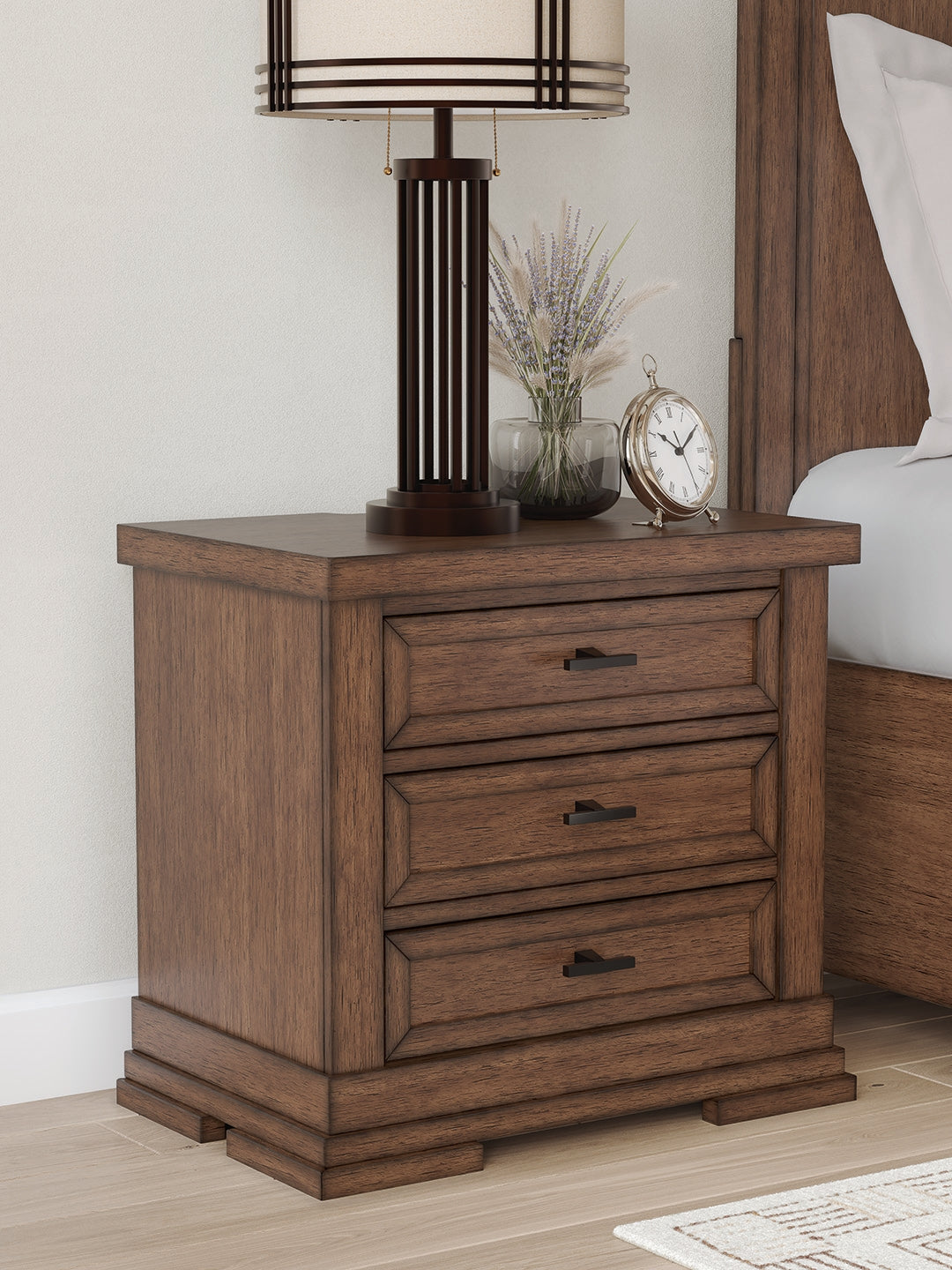 Mega Furniture - Ashley Furniture - Taffenbrook Bedroom - Three Drawer Night Stand / Medium Brown - B849-93