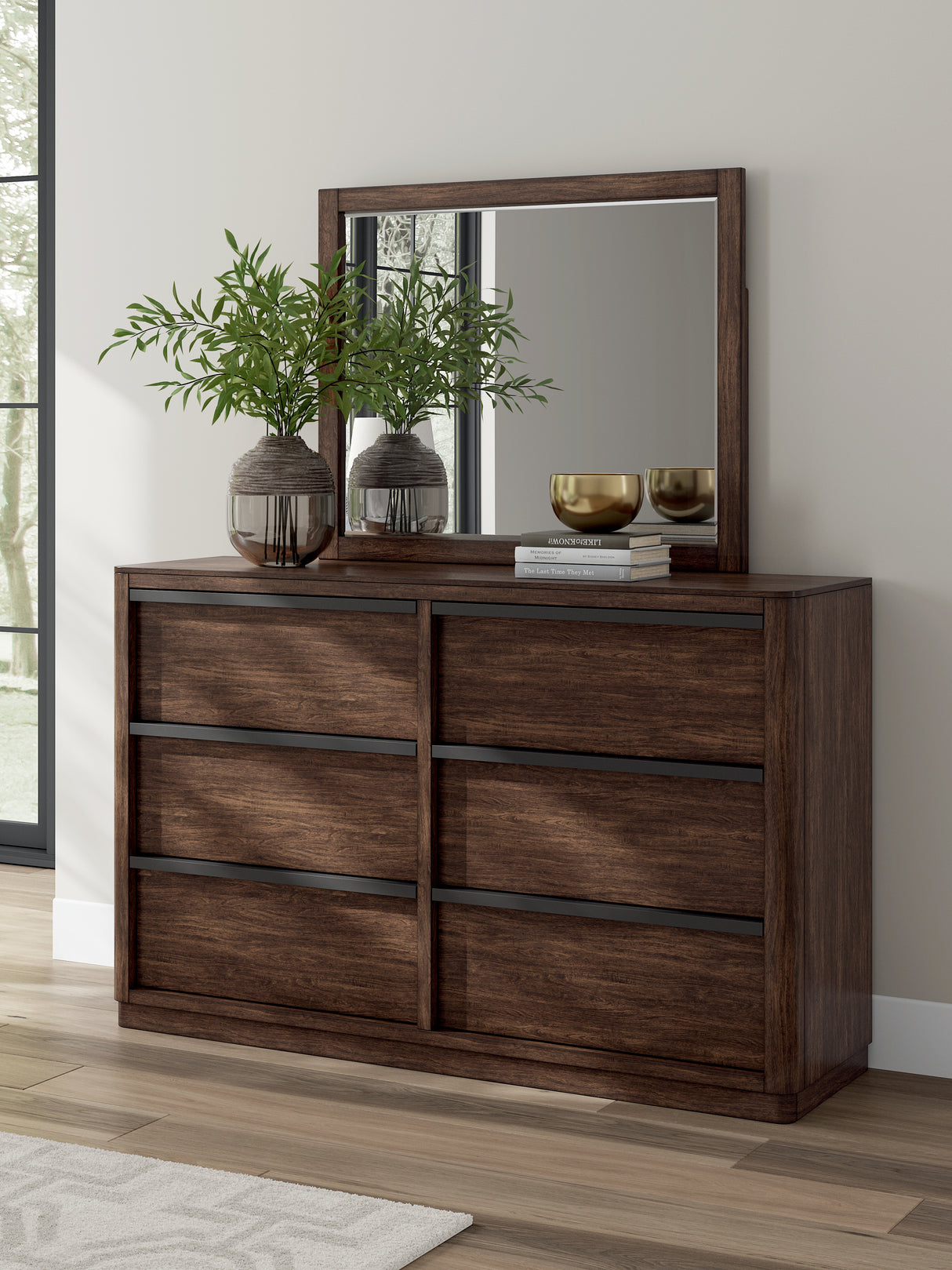 Mega Furniture - Ashley Furniture - Dilenno Bedroom - Dresser and Mirror / Dark Brown - PCB857B1