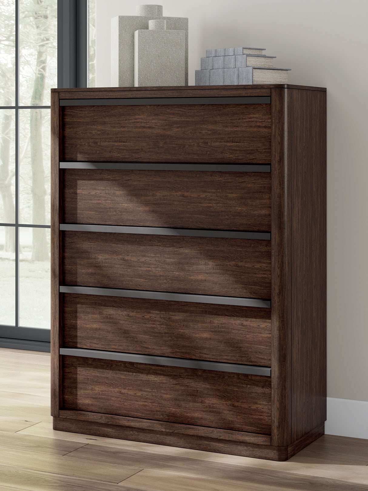 Mega Furniture - Ashley Furniture - Dilenno Bedroom - Five Drawer Chest / Dark Brown - PCB857-46