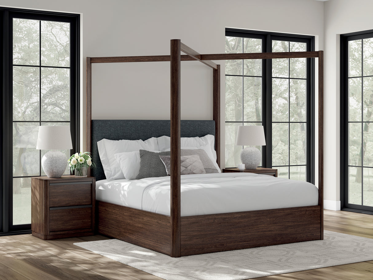 Mega Furniture - Ashley Furniture - Dilenno Bedroom - King Canopy Bed / Dark Brown - PCB857B6