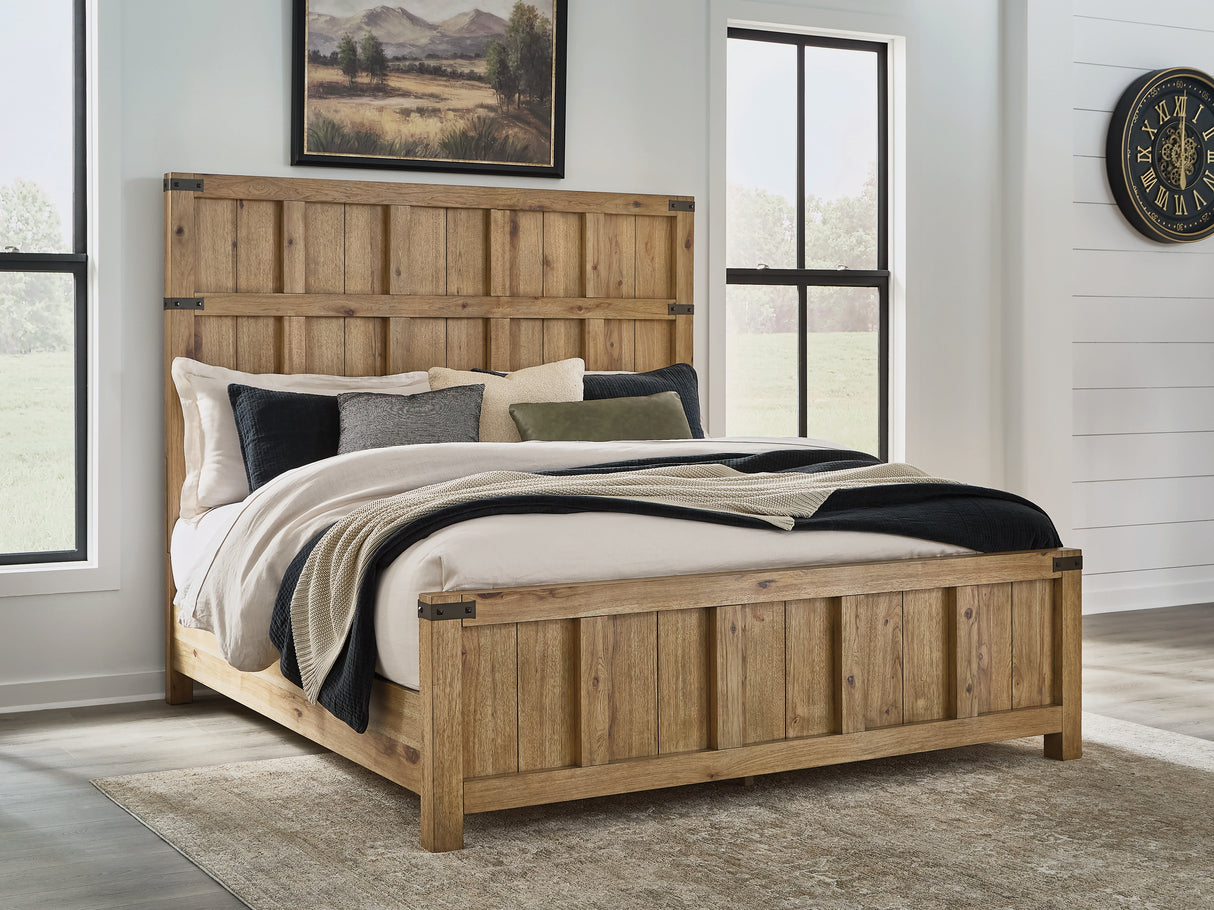 Mega Furniture - Ashley Furniture - Ridgester Bedroom - California King Panel Bed / Light Brown - B858B7