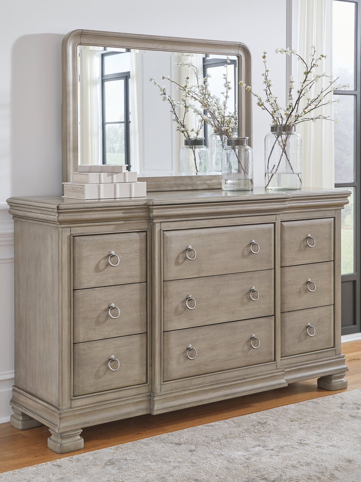 Mega Furniture - Ashley Furniture - Lexorne Bedroom - Dresser and Mirror / Gray - B924B1