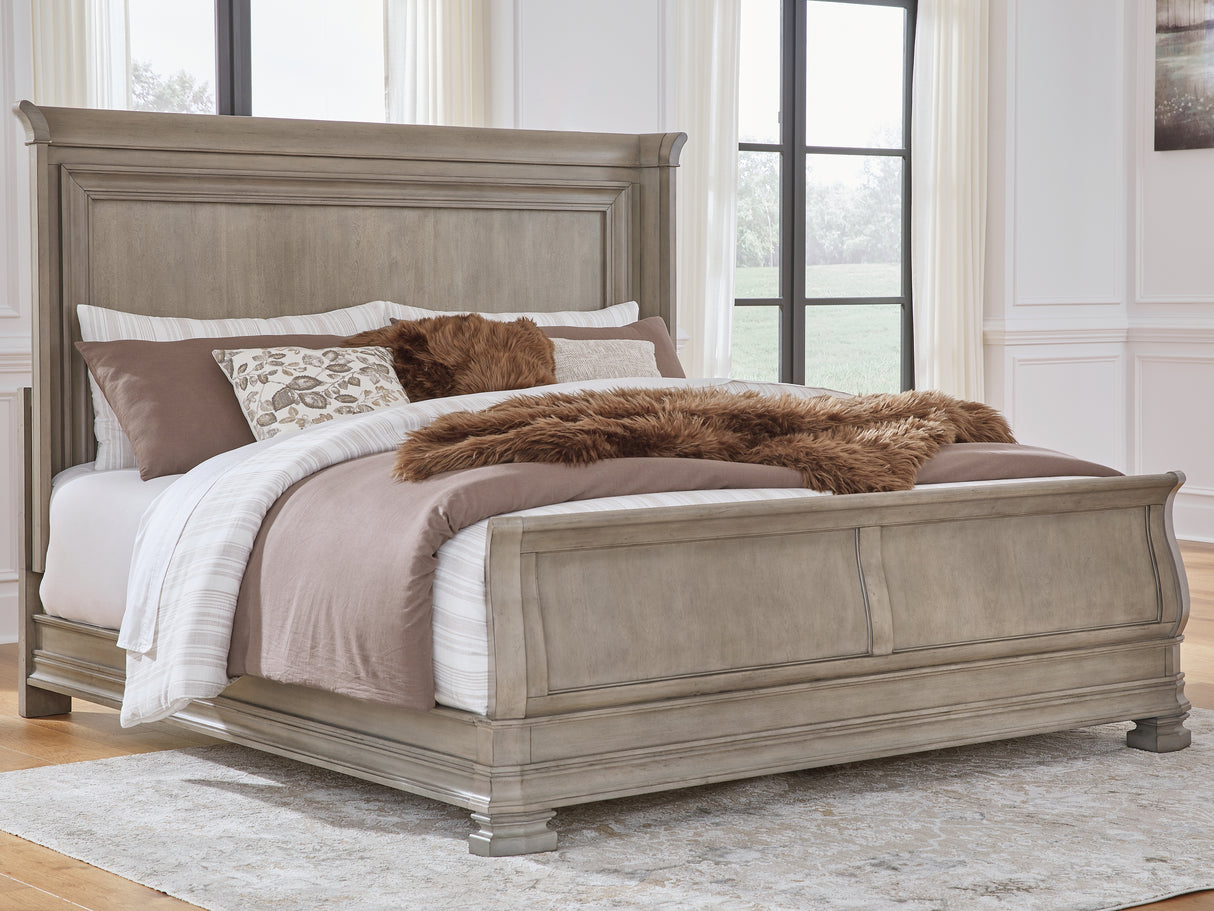 Mega Furniture - Ashley Furniture - Lexorne Bedroom - King Sleigh Bed / Gray - B924B4