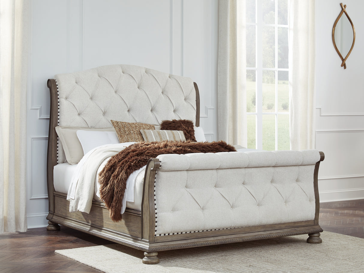 Mega Furniture - Ashley Furniture - Ardenfield Bedroom - Queen Upholstered Sleigh Bed / Light Brown - B944B2