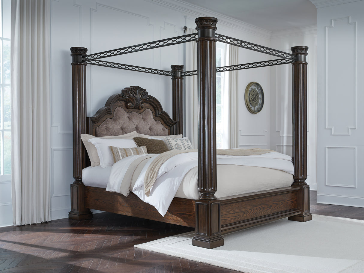 Mega Furniture - Ashley Furniture - Maylee Bedroom - California King Canopy Bed / Dark Brown - B947B11