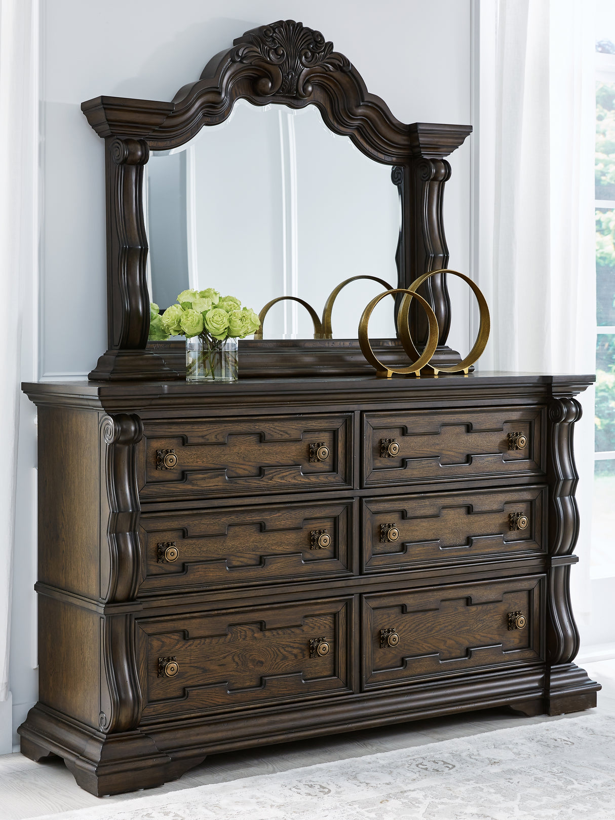 Mega Furniture - Ashley Furniture - Maylee Bedroom - Dresser and Mirror / Dark Brown - B947B1