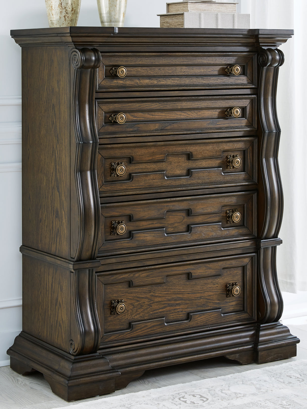 Mega Furniture - Ashley Furniture - Maylee Bedroom - Five Drawer Chest / Dark Brown - B947-46