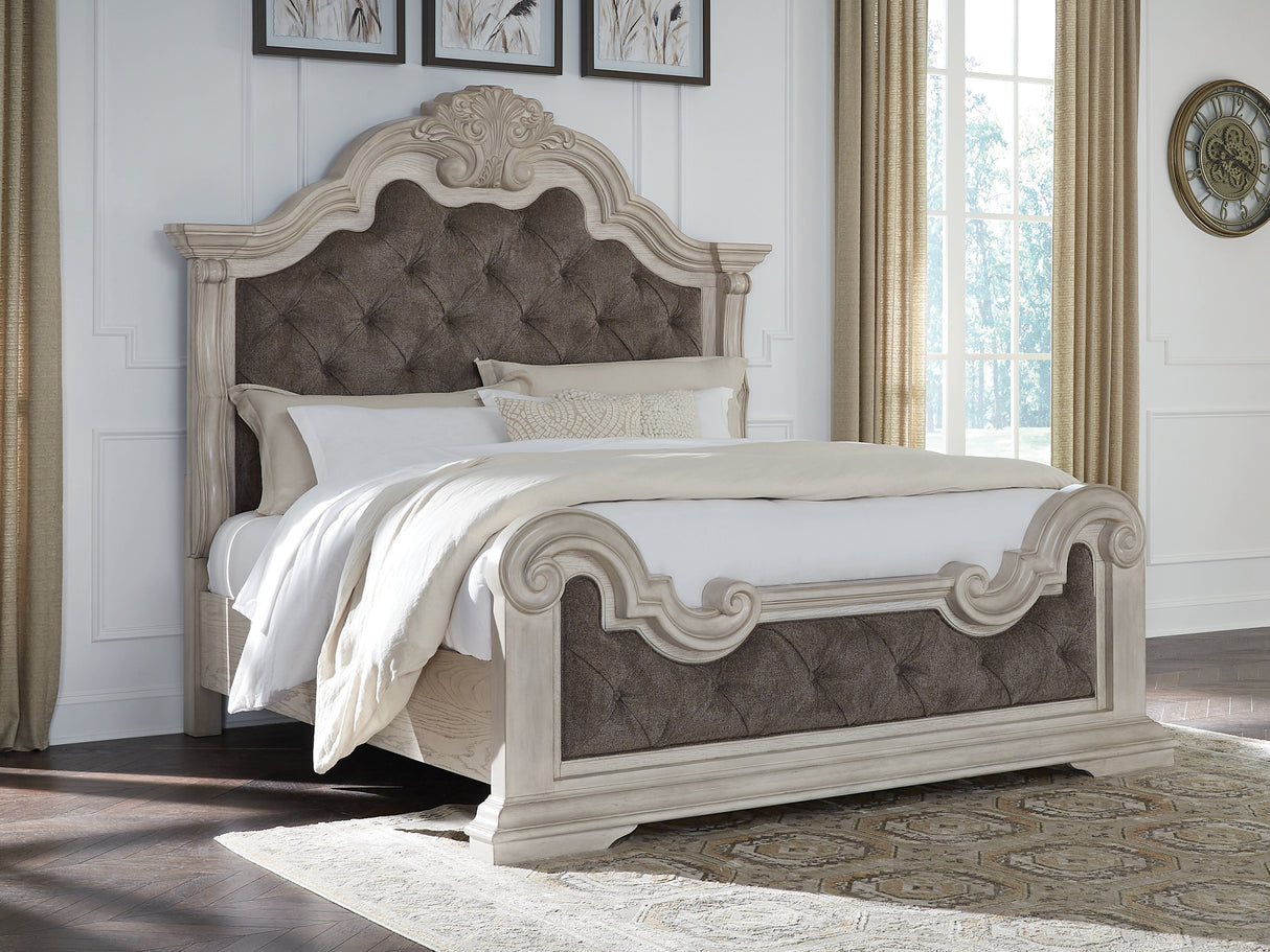 Mega Furniture - Ashley Furniture - Bruchandi Bedroom - King Upholstered Panel Bed / Antique White - PCB948B4