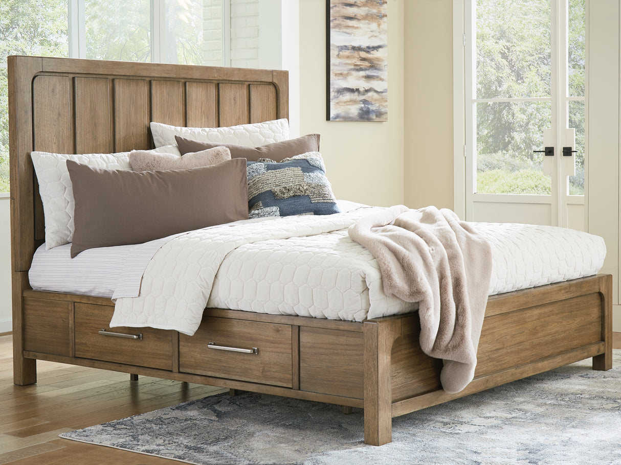 Mega Furniture - Ashley Furniture - Cabalynn Bedroom - King Panel Bed with Storage / Light Brown - B974B8