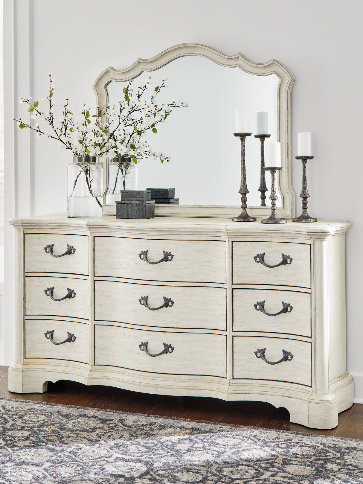Mega Furniture - Ashley Furniture - Arlendyne Bedroom - Dresser and Mirror / Antique White - B980B1