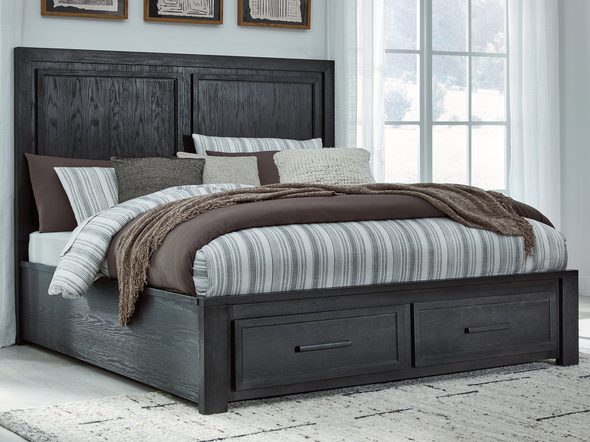 Mega Furniture - Ashley Furniture - Foyland Bedroom - California King Panel Storage Bed / Black/Brown - B989B5