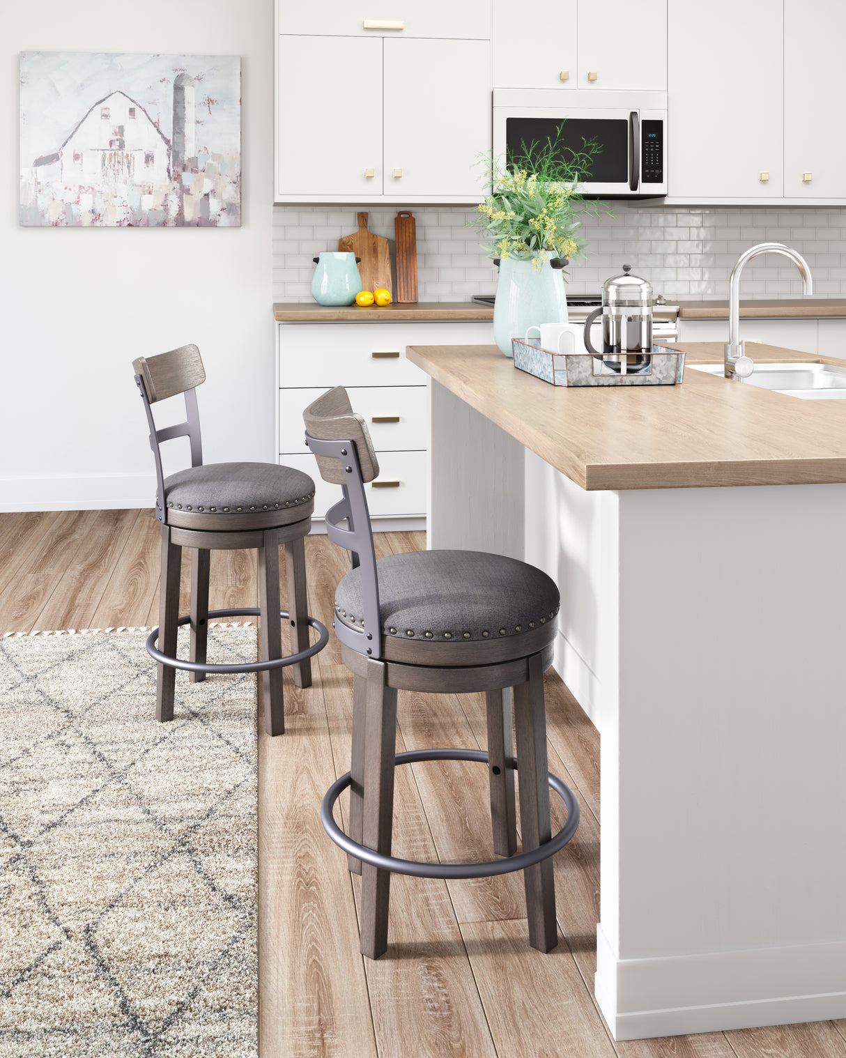 Mega Furniture - Ashley Furniture - Caitbrook Dining Room - UPH Swivel Barstool (1/CN) / Gray - D388-224