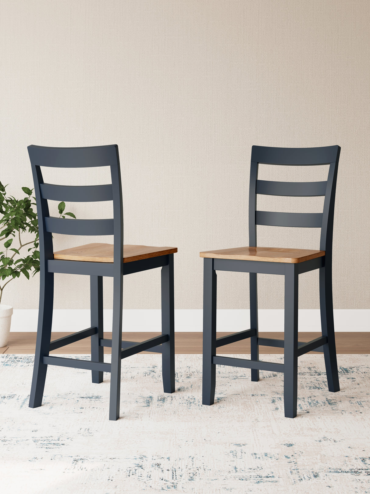 Mega Furniture - Ashley Furniture - Gesthaven Dining Room - Counter Height Barstool (Set of 2) / Natural/Blue - D399-124X2