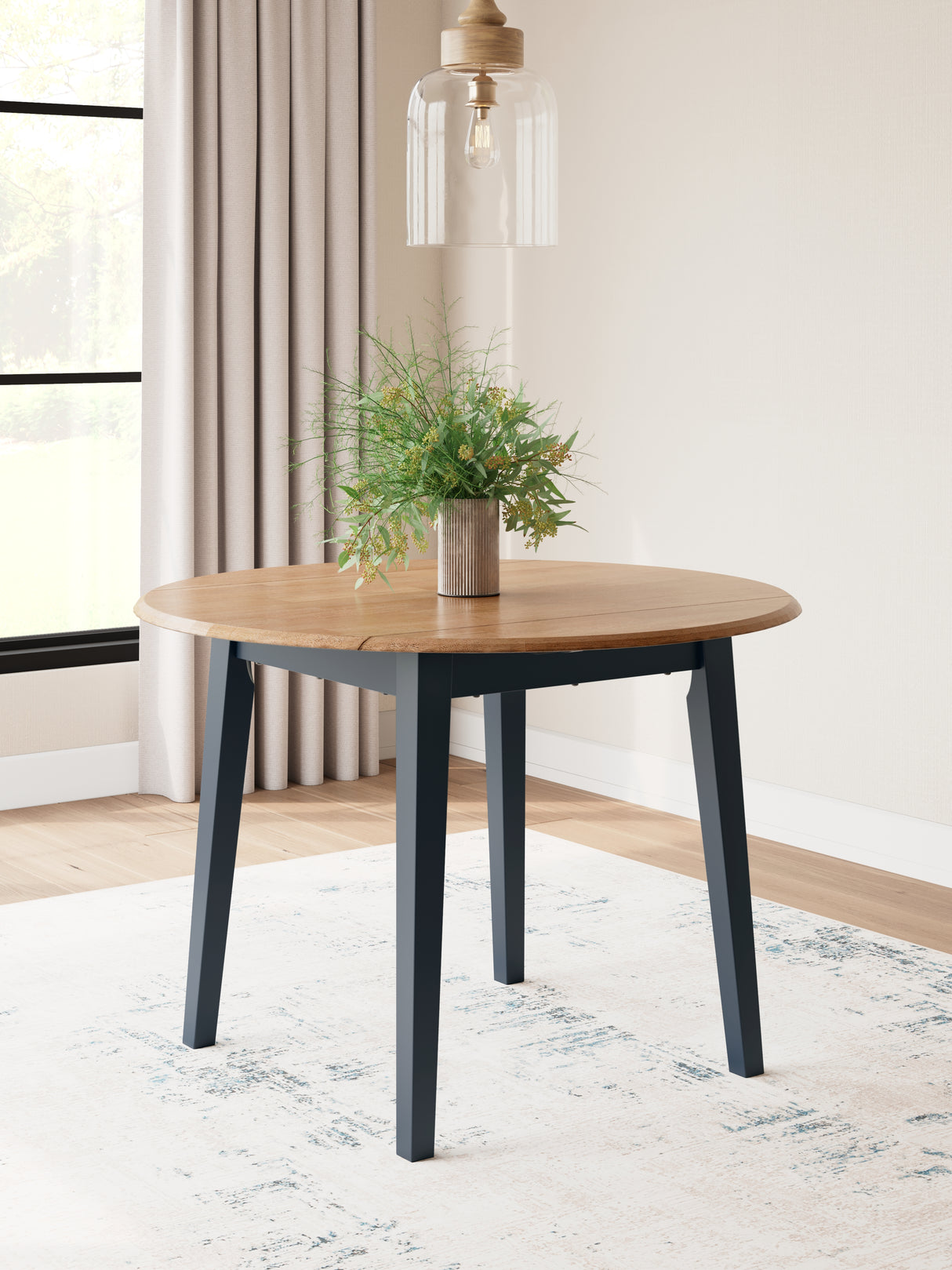 Mega Furniture - Ashley Furniture - Gesthaven Dining Room - Round DRM Drop Leaf Table / Natural/Blue - D399-15