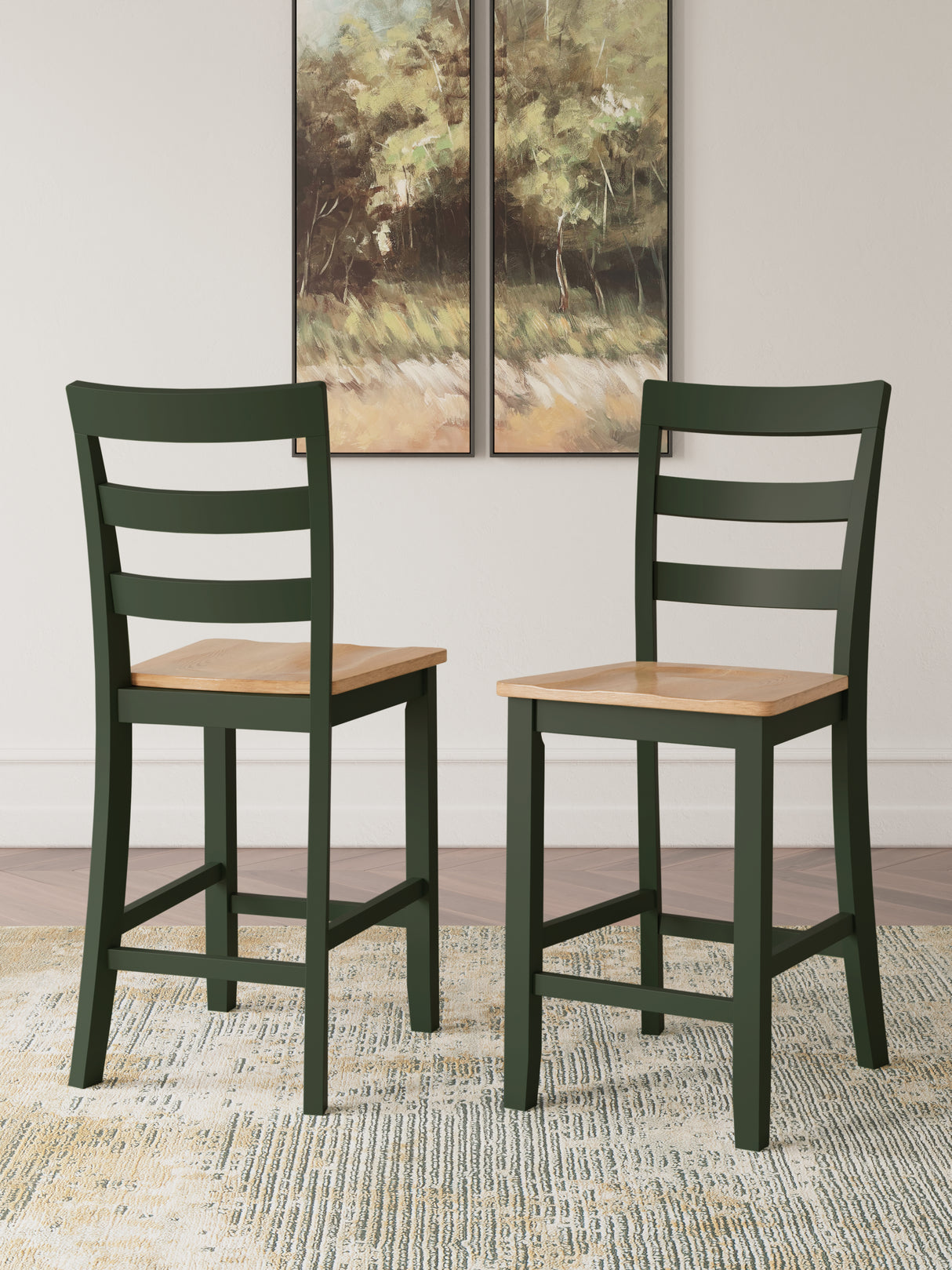 Mega Furniture - Ashley Furniture - Gesthaven Dining Room - Counter Height Barstool (Set of 2) / Natural/Green - D401-124X2