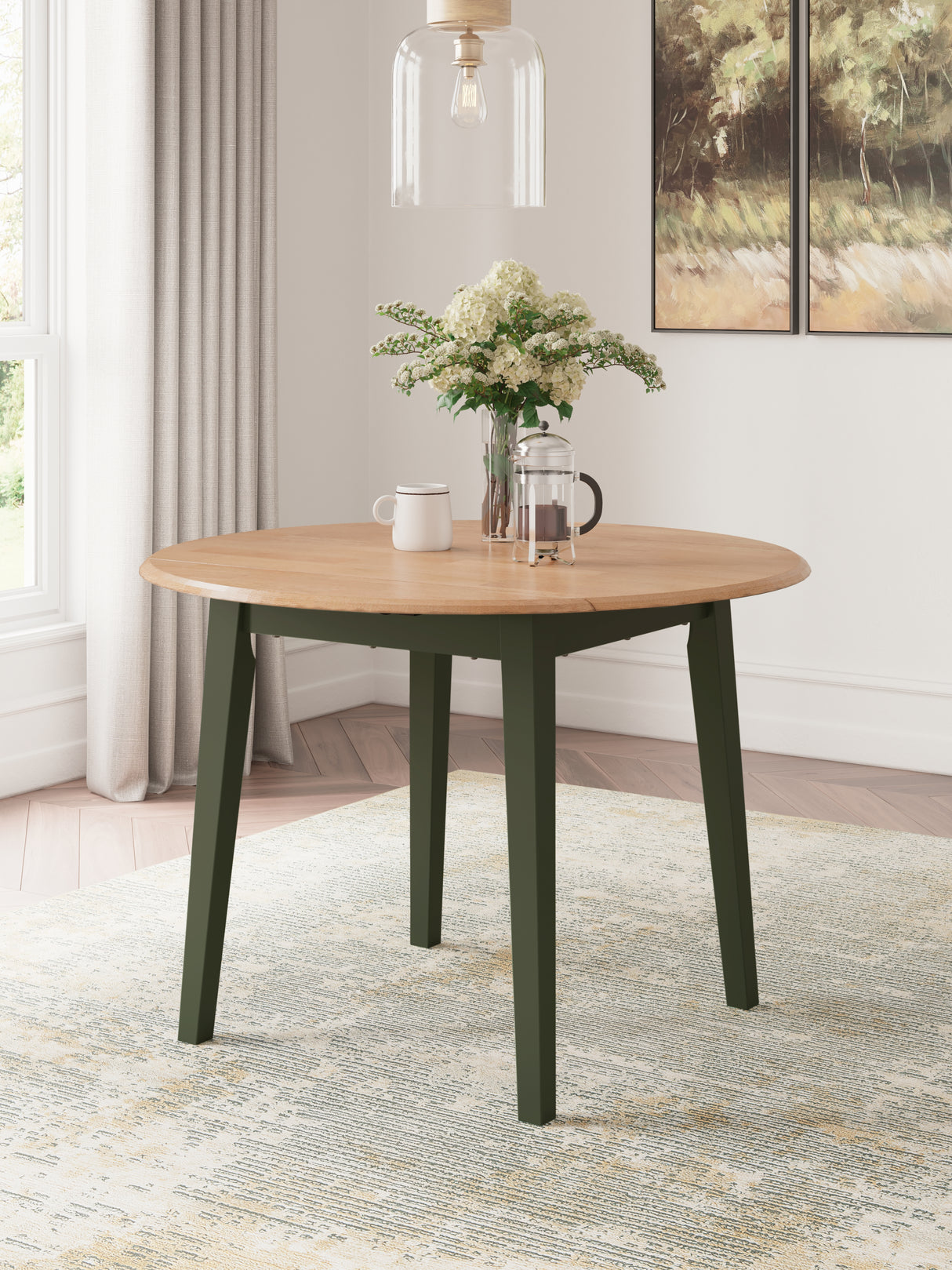Mega Furniture - Ashley Furniture - Gesthaven Dining Room - Round DRM Drop Leaf Table / Natural/Green - D401-15