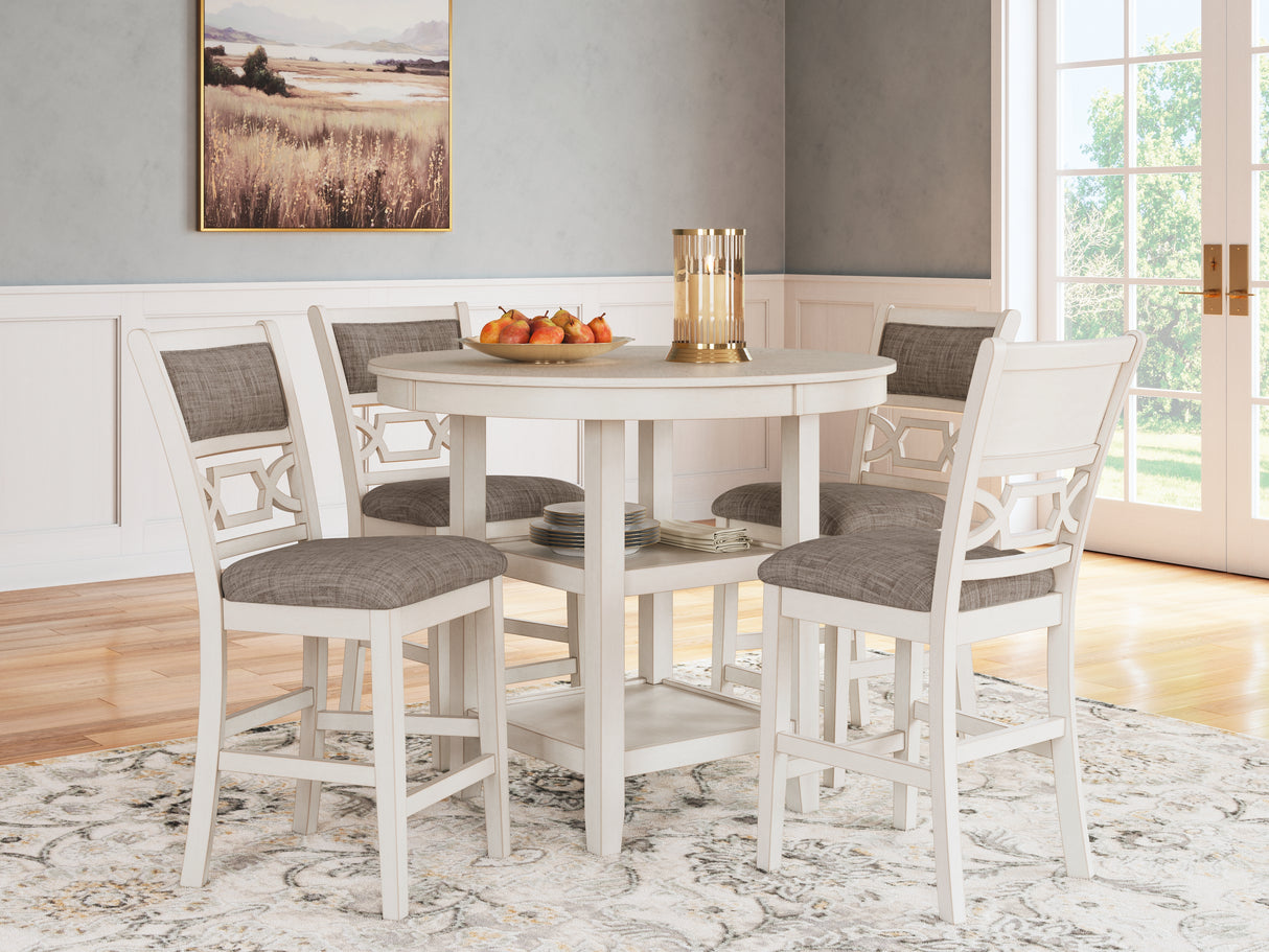 Mega Furniture - Ashley Furniture - Erinberg Dining Room - DRM Counter Table Set (5/CN) / Antique White - D423-223