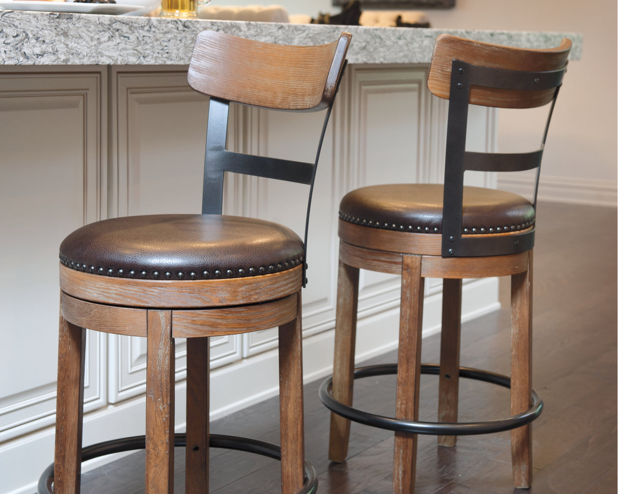 Mega Furniture - Ashley Furniture - Pinnadel Dining Room - Counter Height Bar Stool (Set of 2) / Grayish Brown - D542-124X2