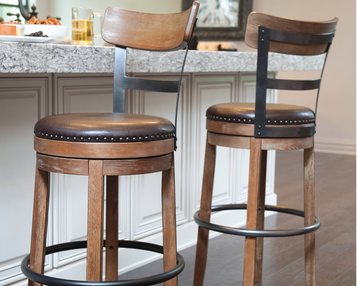 Mega Furniture - Ashley Furniture - Pinnadel Dining Room - Bar Height Bar Stool (Set of 2) / Grayish Brown - D542-130X2