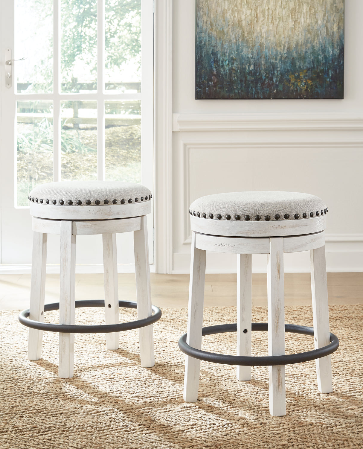 Mega Furniture - Ashley Furniture - Valebeck Dining Room - UPH Swivel Stool (1/CN) / White/Black - D546-324