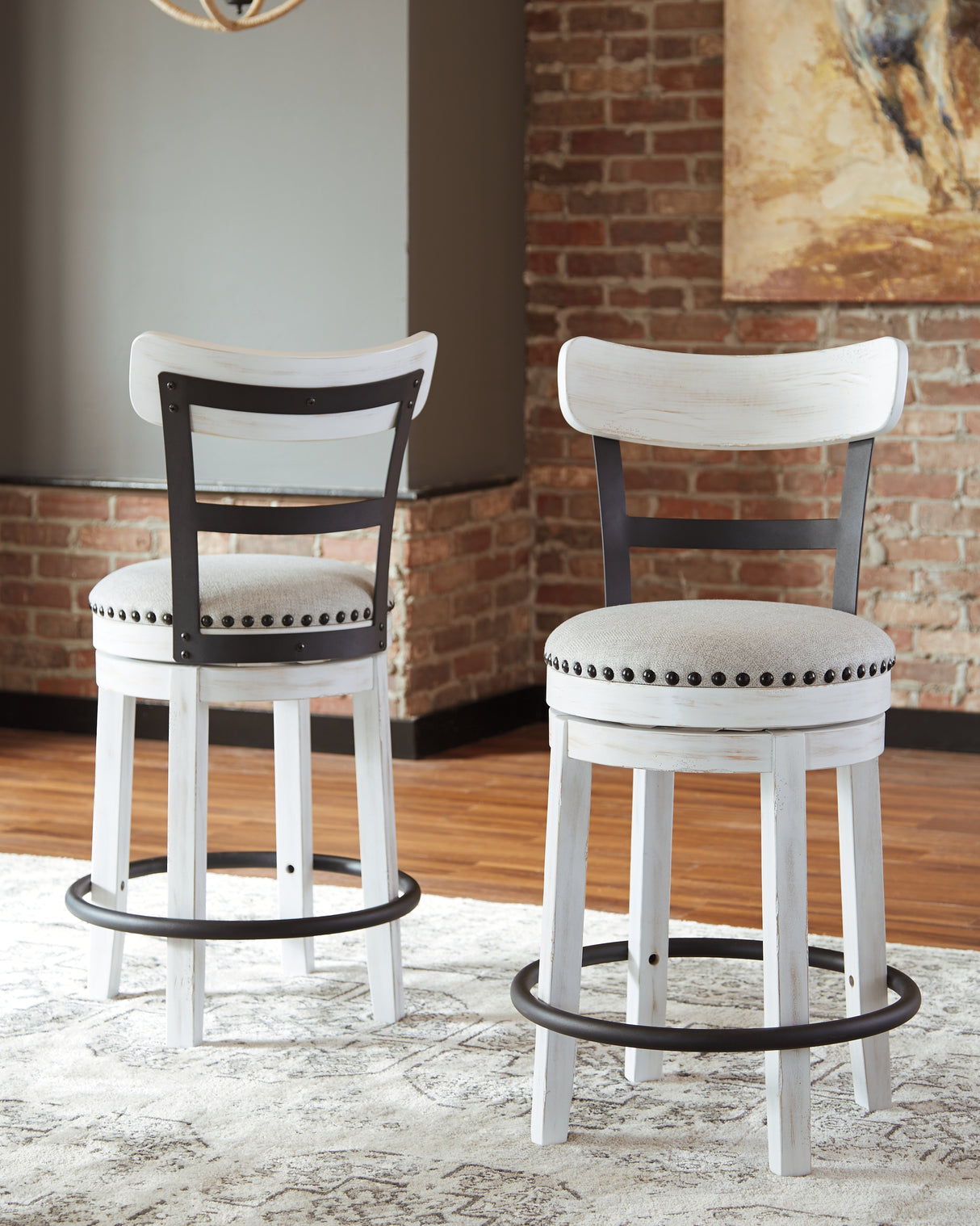 Mega Furniture - Ashley Furniture - Valebeck Dining Room - UPH Swivel Barstool (1/CN) / White - D546-524