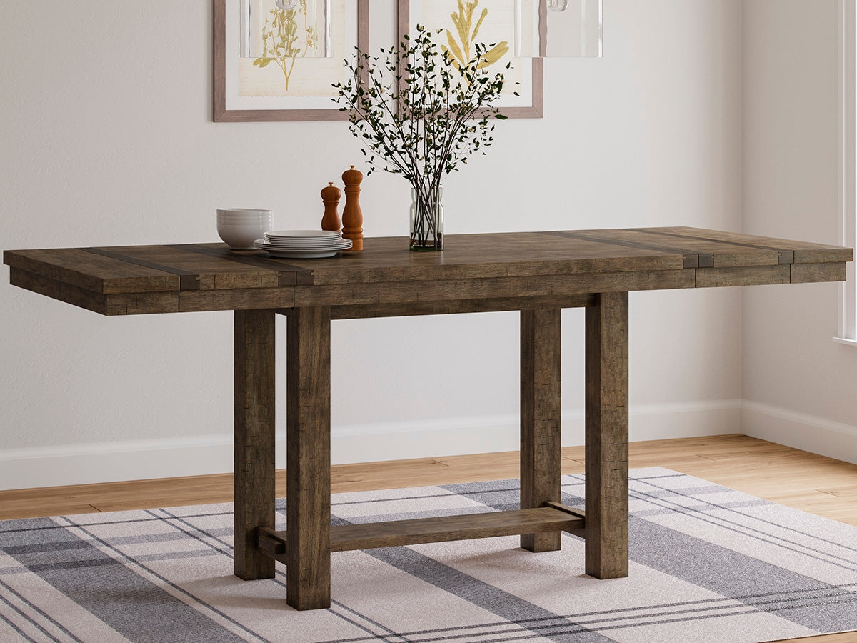 Mega Furniture - Ashley Furniture - Moriville Dining Room - RECT DRM Counter EXT Table / Grayish Brown - D631-32