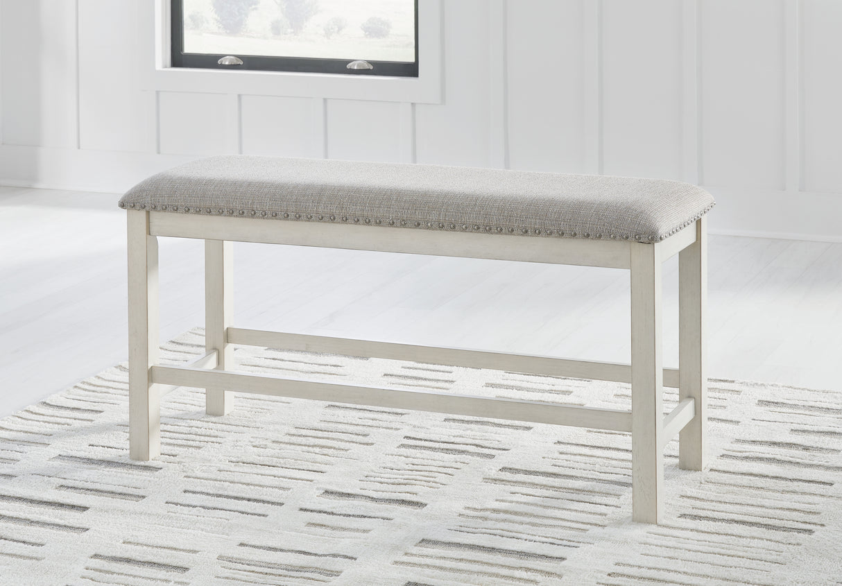 Mega Furniture - Ashley Furniture - Robbinsdale Dining Room - DBL Counter UPH Bench (1/CN) / Antique White - D642-09