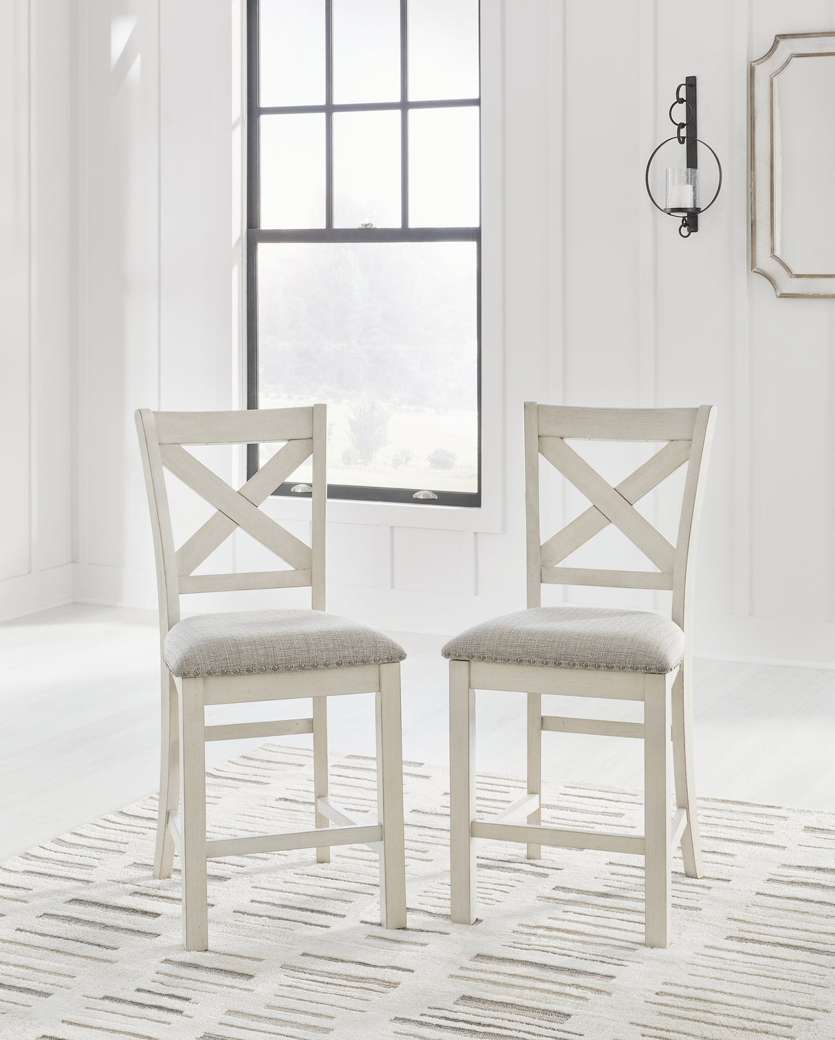 Mega Furniture - Ashley Furniture - Robbinsdale Dining Room - Barstool (Set of 2) / Antique White - D642-124X2