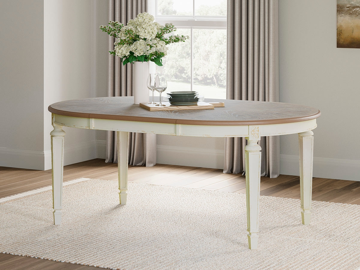 Mega Furniture - Ashley Furniture - Realyn Dining Room - Oval Dining Room EXT Table / Chipped White - D743-35