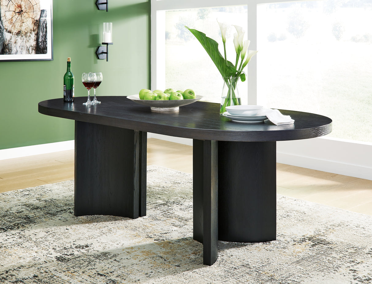 Mega Furniture - Ashley Furniture - Rowanbeck Dining Room - Oval Dining Room Table / Black - D821-25