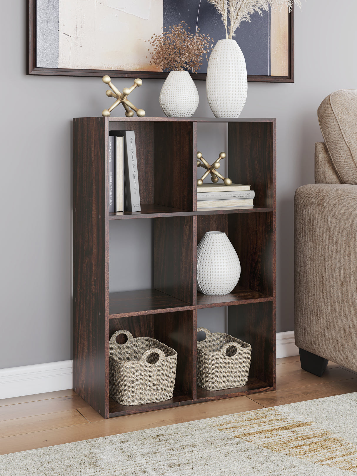 Mega Furniture - Ashley Furniture - Glosmount Six Cube Organizer - Six Cube Organizer / Cherry/Light Brown - EA1055-3X2