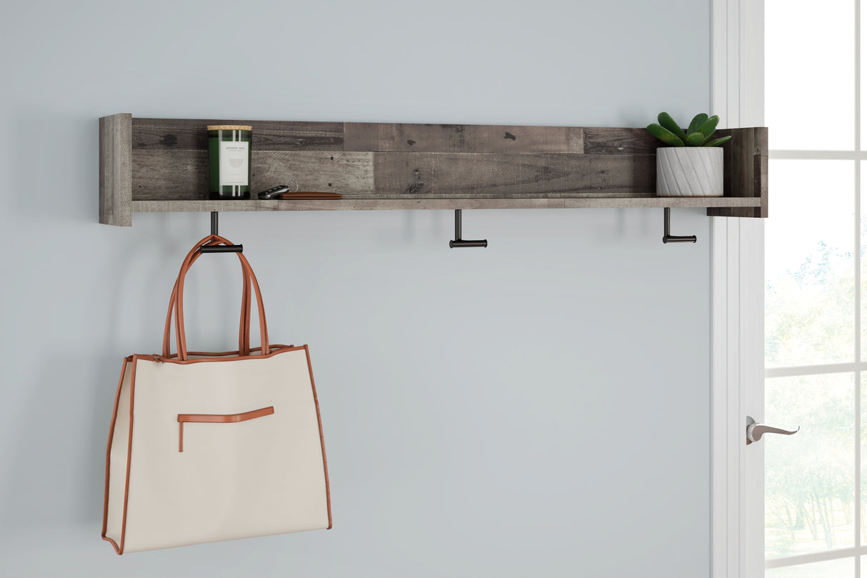 Mega Furniture - Ashley Furniture - Neilsville Wall Decor - Wall Mounted Coat Rack w/Shelf / Multi Gray - EA2120-151